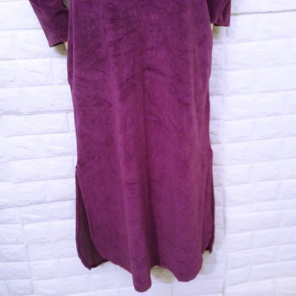 Vintage 90s Velour Loungewear Dress Pop-On Robe -S/M Metallic V-Neck Pockets - Picture 3 of 10